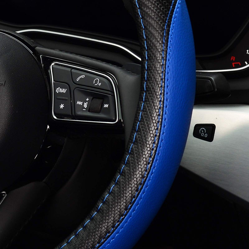 LABBYWAY Microfiber Leather Auto Car Steering Wheel Cover, Universal Fit 15 Inch Anti-Slip Wheel Protector, Blue - Image 5